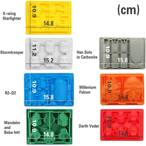 Star Wars Character Ice Cube Molds Silicone Molds Ideal for Chocolate, Ice Cubes, Jelly, Candy, Desserts, Bakeware, Soap and Candles (Set of 7 Mol...