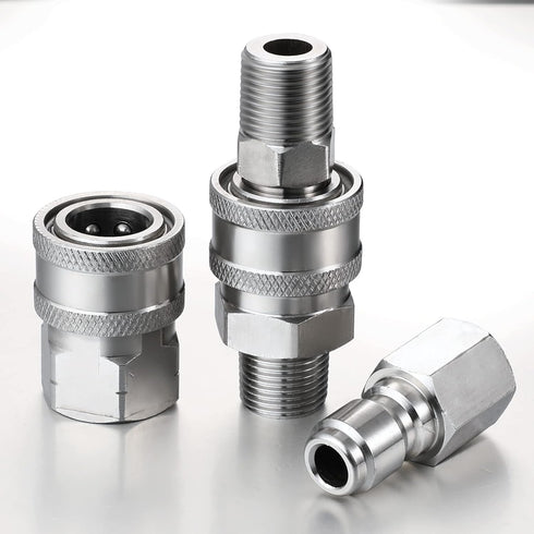 2 Sets NPT 3/8 Inch Stainless Steel Male and Female Quick Connector Kit Pressure Washer Adapters(Internal Thread, External Thread)...