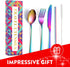 Rainbow Travel Utensil Set, Stainless Steel Camping Cutlery, Portable Utensils Set with Case, Set of 6 Reusable Silverware Set, Lunch Utensils Set...