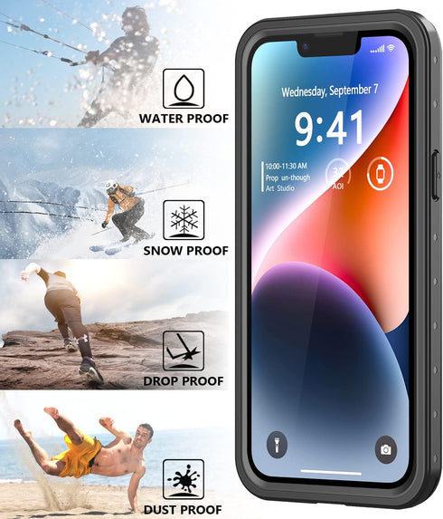 for iPhone 14 Plus Waterproof Case with Built-in Screen Protector, Shockproof Dustproof Full Body Protective IP68 Waterproof Phone Case for iPhone...