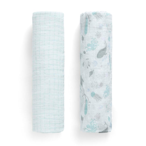 Delta Children 100% Cotton Muslin Baby Receiving Blankets for Girls and Boys – 47x47 Inches (Pack of 2), Sea Life...