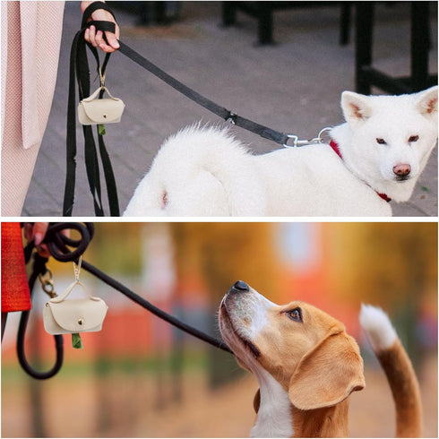 Leather Poop Bag Holder Dispenser for Leash, Portable and Reusable Dog Poop Bag Dispenser, Dog Bag Holder for Walking, Outdoor, Travelling (Beige)...
