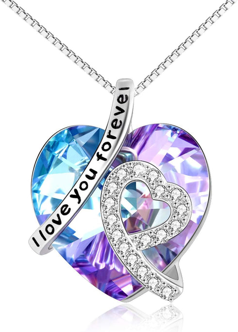 AOBOCO Heart Necklace Sterling Silver Heart Pendant Crystal Jewelry I Love You Forever Gifts for Women...