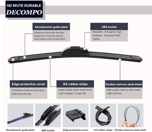 OEM Quality 22in + 22in Premium All-Season Windshield Wiper Blades for Original Equipment Replacement(Set of 2)...