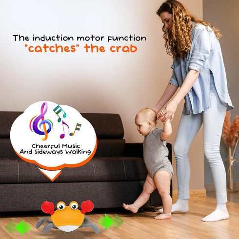 Crawling Crab Baby Toy, Children's Prone time Toy, Automatic Obstacle Avoidance Toddler Interactive Toy with Music and LED Light, Built-in Recharg...