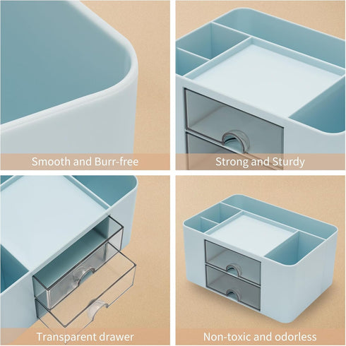 Desk Organizer with 2 Drawer, Multi-Functional Pencil Pen Holder for Desk, Desk Organizers and Storage with 5 Compartments, Desktop Organizer for ...