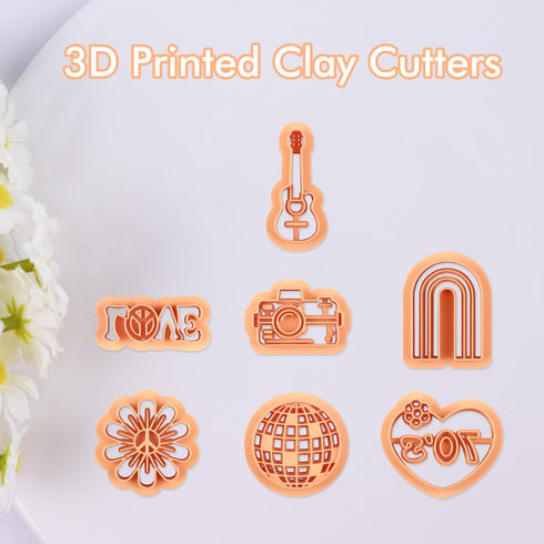 Puocaon 70s Heart Clay Cutters - 7 Pcs 3D Print Clay Cutters for Earrings, Arch Frame Sunflower Polymer Clay Cutters for Jewelry Making, Guitar Di...