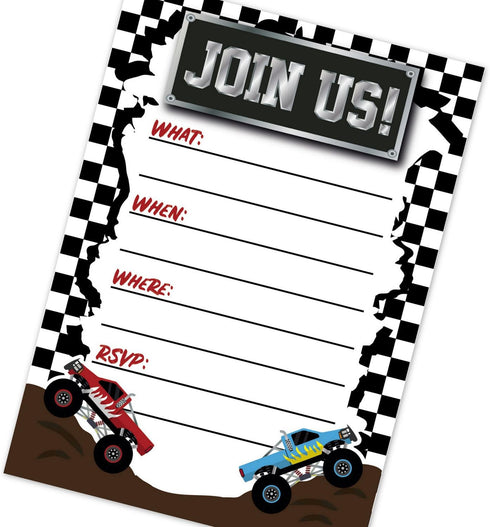 Monster Truck Birthday Party Invitations for Boys (20 Count with Envelopes) - Kids Truck Rally Invites - Monster Truck Party Supplies...