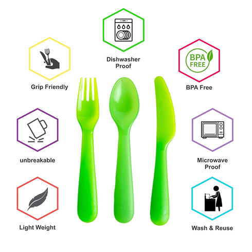Kids Plastic Dinnerware Set of 36 Multi Color Flatware (Spoons, Forks and Knives) - Reusable, BPA-Free, Dishwasher Safe and Microwaveable...