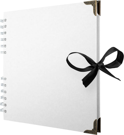 Bstorify Square Scrapbook Photo Albums 60 Pages (21 x 21 cm) White Thick Paper, Hardcover, Metal Corners, Ribbon Closure - Ideal for Your Scrapboo...