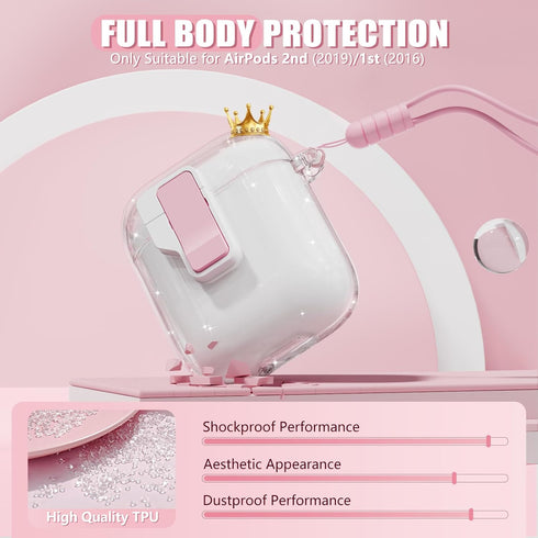 Clear AirPod Case, for AirPods 2nd/1st Generation Case with Cleaner Kit, Secure Lock Airpods Case for Apple AirPods 2nd/1st Gen Charging Case with...