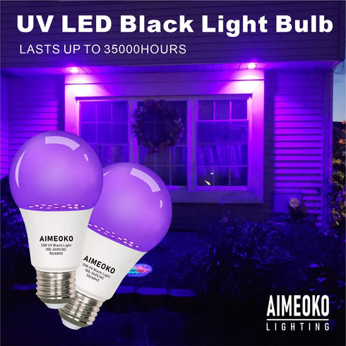 Black Light Bulb 12W(100W Equivalent) - E26 UV LED Bulbs for Neon Party, Halloween, Fluorescent Poster, Body Paint - 2 Pack...