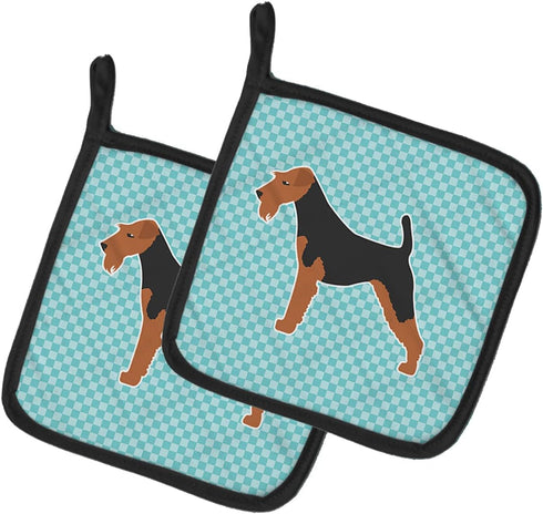 Caroline's Treasures BB3757PTHD Airedale Terrier Checkerboard Blue Pair of Pot Holders Kitchen Heat Resistant Pot Holders Sets Oven Hot Pads for C...