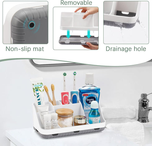 Toothbrush Holders for Bathrooms Countertop Organizer - Kids Electric Toothbrush and Toothpaste holder Detachable 7 Slots Tooth Brush Organization...
