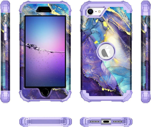 Rancase for iPhone SE 2022/2020 Case,Three Layer Heavy Duty Shockproof Protection Hard Plastic Bumper +Soft Silicone Rubber Protective Case for Ap...
