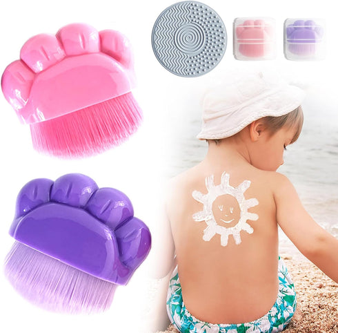 2Pcs Sunscreen Applicator for Kids, Sunblock Brush with Protective Case Sun Lotion Applicator SunCream Brush with Cleaning Pad for Suncream Liquid...