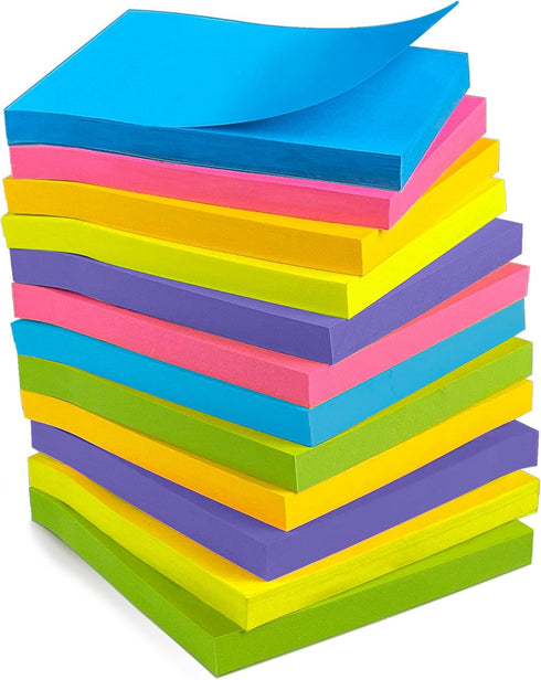 OHOME Sticky Notes - 12 Pads, 3”x3” - Colorful Self-Stick Post Notes Bulk - School Supplies | Teacher Must Haves | Classroom Must Haves | Office S...