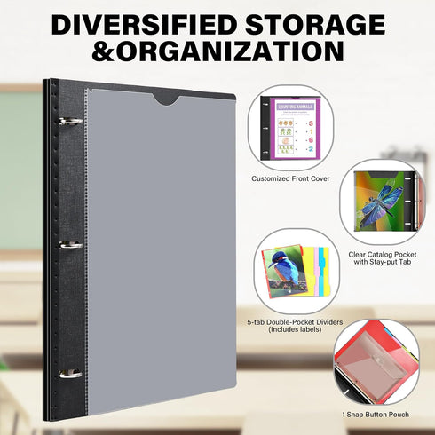 WOT I Telescoping Project Organizer, Refillable 3 Ring Binder Pocket Folder with Customized Front Cover+Clear Catalog Pocket+5 Double-Pocket Tab D...