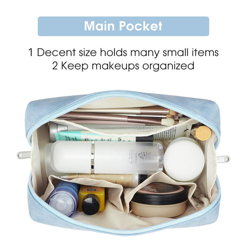 2 Pack Vegan Leather Makeup Bag Zipper Pouch Travel Cosmetic Organizer for Women (Large (Pack of 2), Sky Blue)...