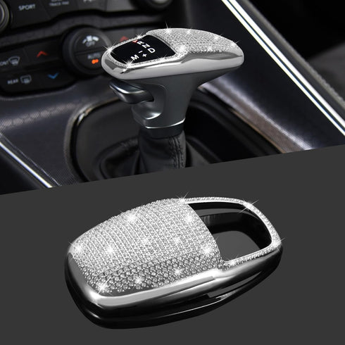 TOMALL Bling Car Gear Shift Knob Cover Compatible with Dodge Charger Challenger Bling Auto Shift Gear Knob Head Cover Crystal Interior Trim for Ca...