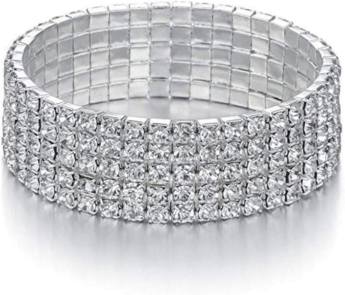 Harlorki Women Lady's 5 Rows Shiny Rhinestone Elastic Stretch Bracelet Sparkling Bridal Bangle Wrist Band Fashion Jewelry...