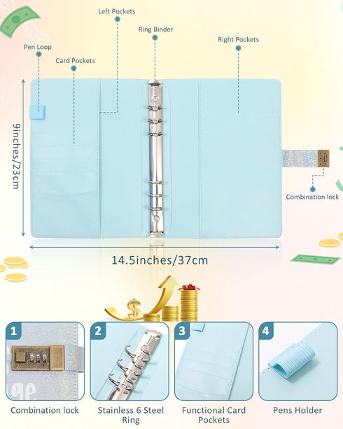 100 Envelope Challenge Binder with Lock - A5 Money Saving Budget Binder Easy and Fun Way to Save $5,050 Savings Challenges Book with Envelopes (Bl...