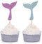 24 PCS Glitter Mermaid Tail Cupcake Toppers Kid's Themed Party Baby Shower Decors (Purple and Blue)...