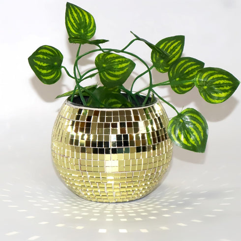 Disco Ball Planter Gold,Disco Ball Vase,Disco Ball Plant Pot,Disco Ball Flower Pot,Mosaic Glass Mirror Ball Planter,Disco Decor Candle Holder Vase...
