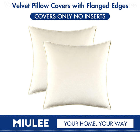 MIULEE Pack of 2 Decorative Velvet Throw Pillow Cover Soft Pillowcase Solid Square Cushion Case for Sofa Bedroom Car 20x20 Inch 50x50 Cm Cream Whi...