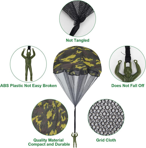 10&12&15 Pcs Parachute Toy, Camo Parachute Men Toy Tangle Free Throwing Hand Throw Outdoor Flying Gifts Paratrooper Toy No Battery nor Assembly Re...