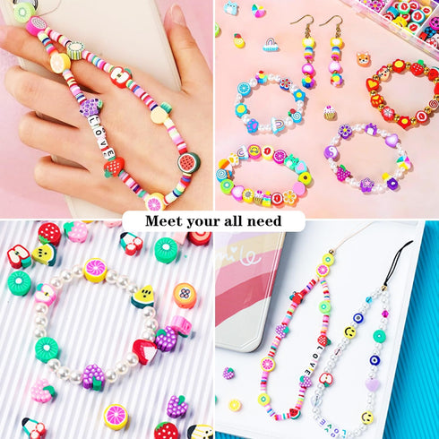 2080PCS letter Clay Beads for Bracelets keychain making kit, letter bedas Fruit Flower Clay Beads Charms Kit with Accessories DIY Crafts for women...