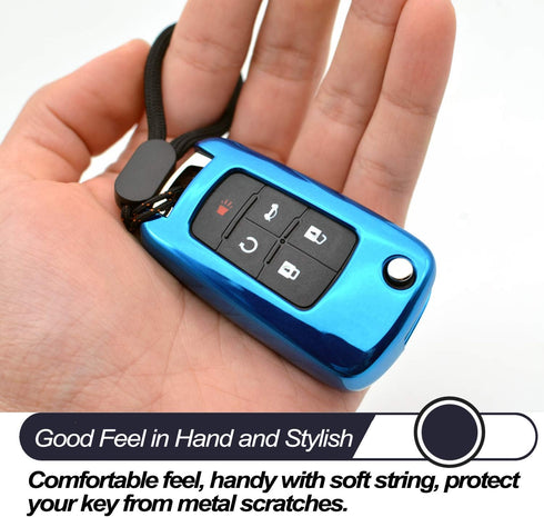 MECHCOS Fit for Chevy Chevrolet Equinox Cruze Malibu Encore Camaro Impala Buick Regal Lacrosse GMC Terrain Blue TPU Key Fob Cover Case Remote Hold...