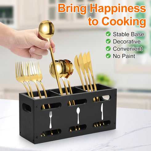 3 Compartment Flatware Caddy, Cutlery Utensil Holder, Organizer Caddy Box For Cooking, Silverware, Flatware, Sauce Spoon, Tongs, and More, Grey Wa...