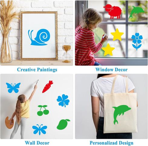 36pcs Drawing Stencils for Kids 8 Inch Sidewalk Chalk Stencils Painting Large Washable Reusable Learning Themed Primary Shape Template for Kids To...