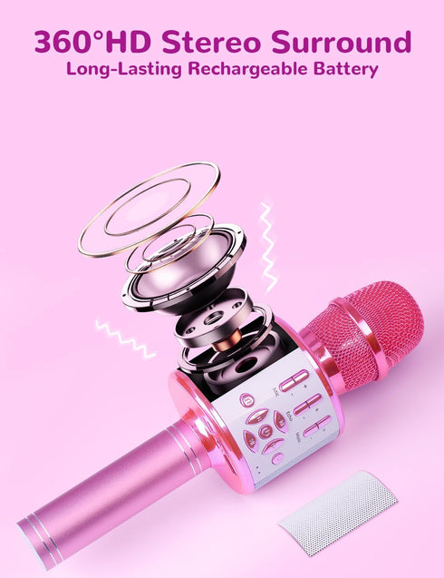 Amazmic Toys for girls, Kids Karaoke Microphone Toddler Microphone for kids with Lights, Birthday Gift for Girls, Boys Toy Age 3 4 5 6 7 8+(Light ...