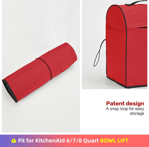 HOMEST Stand Mixer Cover Compatible with KitchenAid 6/7/8 Quart Bowl Lift?Dust Cover with Zipper Pocket for Accessories, Red (Patent Design)...