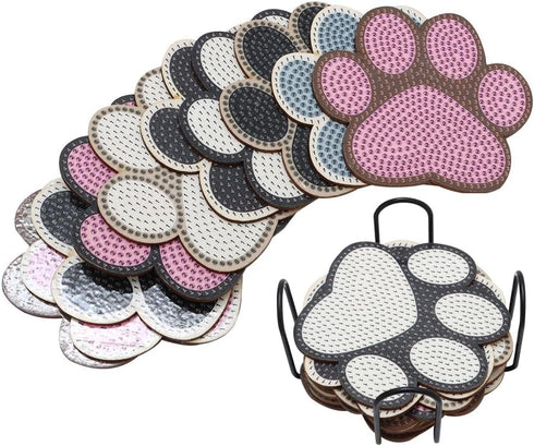 Uniquer 10 Pcs Dog Paw Shaped Diamond Art Painting Coasters Kits with Holder, DIY Paw Coasters Diamond Art Non-Slip Coaster for Beginners Adults C...