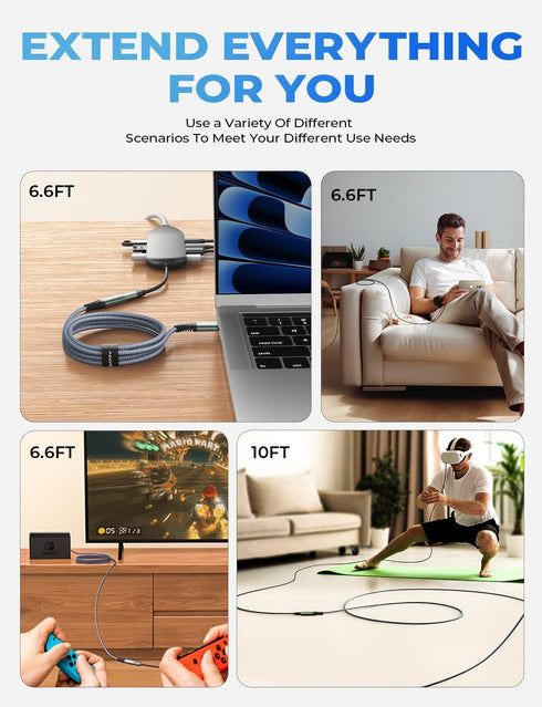 AINOPE USB C Extension Cable, (6.6ft/2M/10Gbps/100W), USB C 3.2 Extender Fast Transfer Type C Extender Charging Compatible with PSVR2/USB C Hub/Ma...