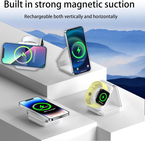3 in-1 Charging Station for Apple Multiple Devices?Foldable Magnetic Wireless Charger Pad?Travel Charging Station for iPhone15 14 13 12 Series Wat...