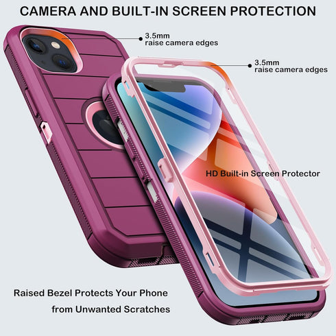 for iPhone 14 Plus Case with Belt Clip Holster,Built-in Screen Protector,Heavy Duty Shockproof Drop Protection Military Grade Rugged Phone Cover w...