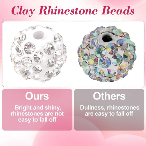 50 Pcs 10mm Rhinestone Beads for Jewelry Making, Sparkle Silver Clay Crystal Beads Round Polymer Balls for Women DIY Bracelet Necklace Earring Jew...