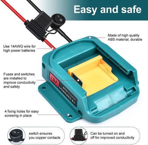 Power Wheel Battery Adapter for Makita 18V LXT Battery with Fuse&Switch 14 AWG Connector for BL1850B,BL1860B,BL1830B,BL1840B,BL1820B for DIY Rc Ca...