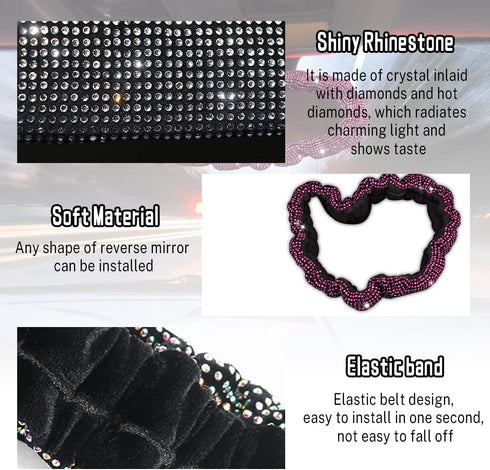 Bling Car Rearview Mirror, Elastic Plush Auto Rear View Mirror Protector, Car Rear View Mirror Elastic Band Car Rearview Mirror Cover for Women Fi...