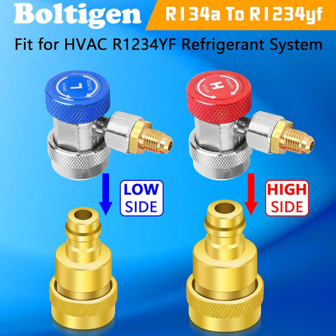 Boltigen R1234yf to R134a Adapter, R1234YF Quick Adapter Adjustable High and Low Side Connection R134a Quick Coupler Connection to R1234yf, R134a ...