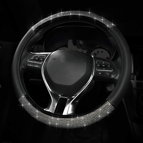 Diamond Car Steering Wheel Cover, Bling Crystal Rhinestone Car Steering Wheel Cover Universal, 15 Inch Anti-Slip Wheel Protector for Women or Men,...