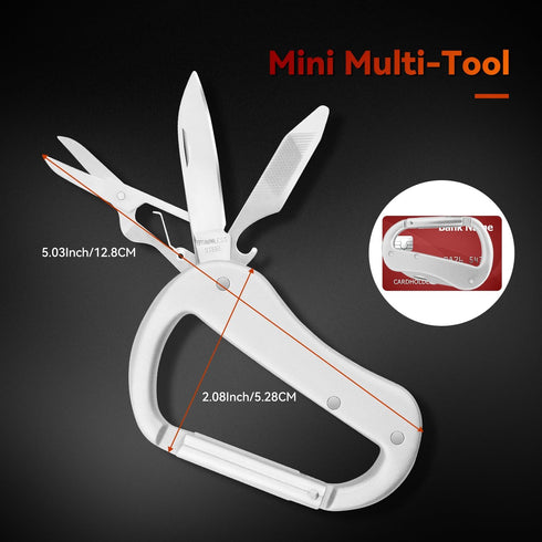 Multitool Carabiner with Pocket Knife, Bottle Opener,Nail file,Small Scissors,EDC Carabiners Keychain with Folding Knives,Auxiliary Tools for Camp...