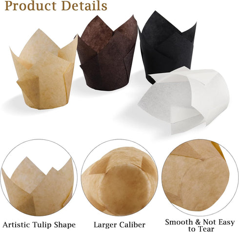 Ruisita 200 Pieces Mini Tulip Baking Cups Greaseproof Cupcake Muffin Liners Muffin Cases Wrappers for Wedding Birthday Party Baby Shower,Brown,Whi...