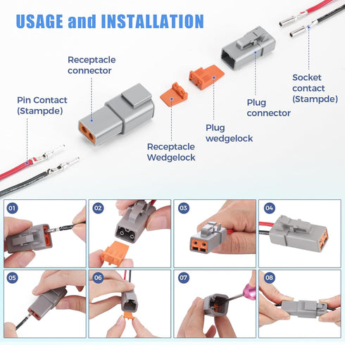 48 PCS Deutsch DTP Connector Kit 2 Pin Automotive Waterproof Connectors 6 sets with Size 12 Stamped Contacts Gauge 14-12 AWG Wire Size,25A...