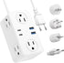 European Travel Plug Adapter, EU/UK/US Travel Plug Adapter Power Strip, 6 AC Outlets, 4 USB Ports (2 USB C), 3ft Wrapped Around Extension Cord, Co...