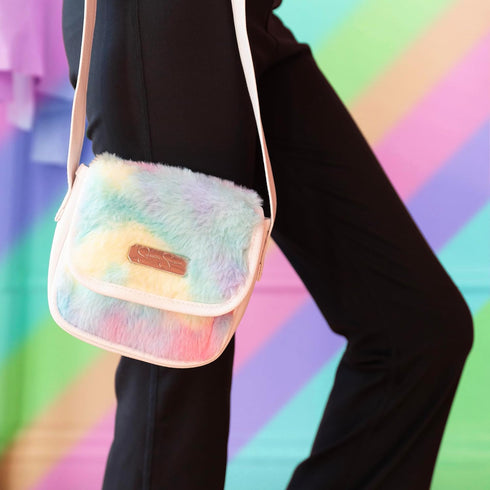 Jessica Simpson Fluffy Cute Vegan Leather Crossbody Bag Mini Coin Purse Wallet (Fuzzy Rainbow)...